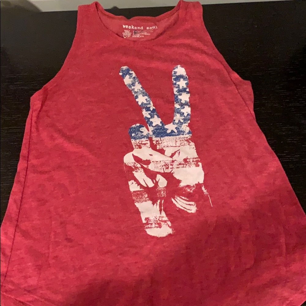 Red American flag piece sign tank top